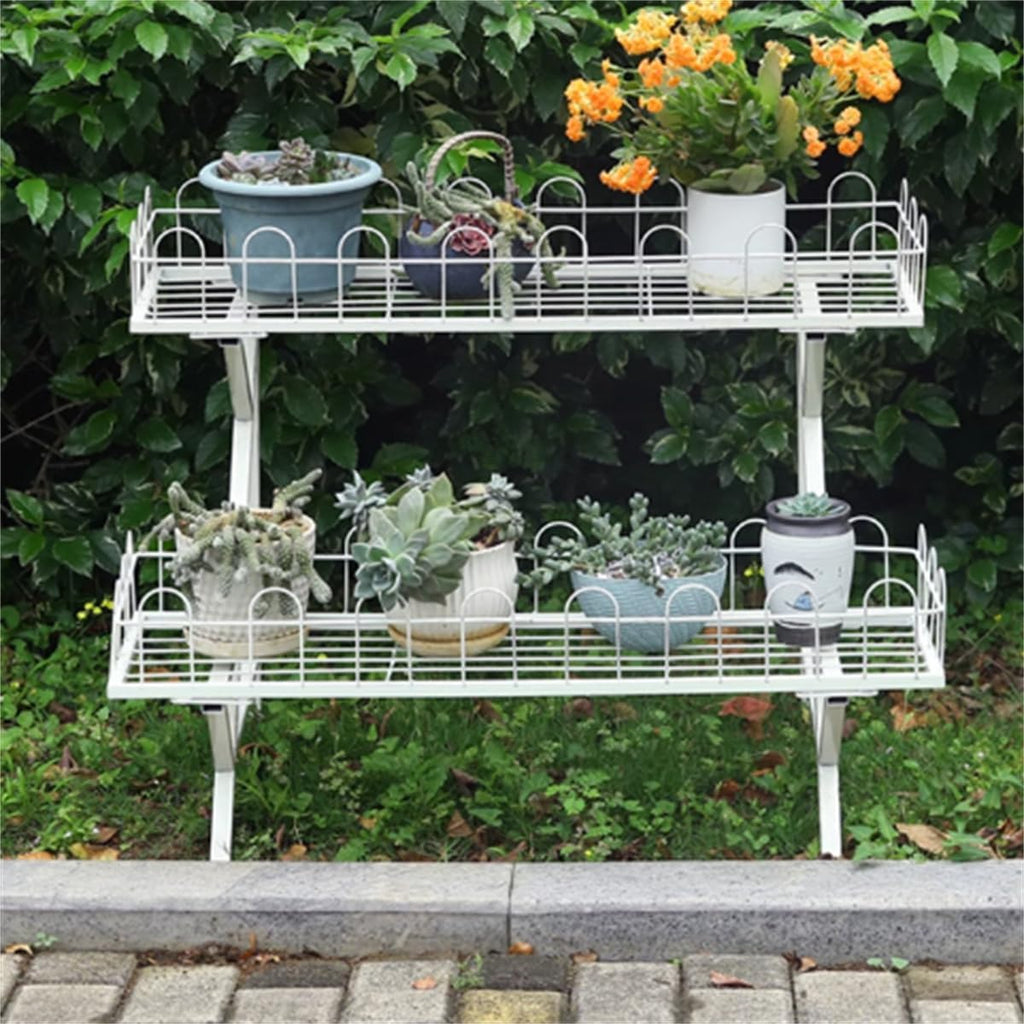Trapezoidal Floor-Standing Flower Stand, Heavy-Duty Metal Plant Stand,Multi-Layer Storage Rack, Kindergarten Decorative Rack,Garden Potting Benches & Tables,for Courtyard Garden Balcony,White