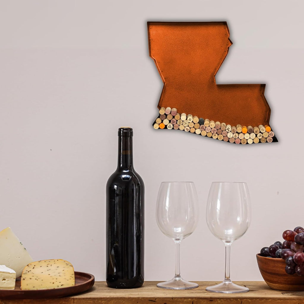 NEONSİGN Louisiana State Map Wine Cork Holder Metal Louisiana Decor Sign Wine Bar Pub Home Decoration (Brown Patina, 36 inch)