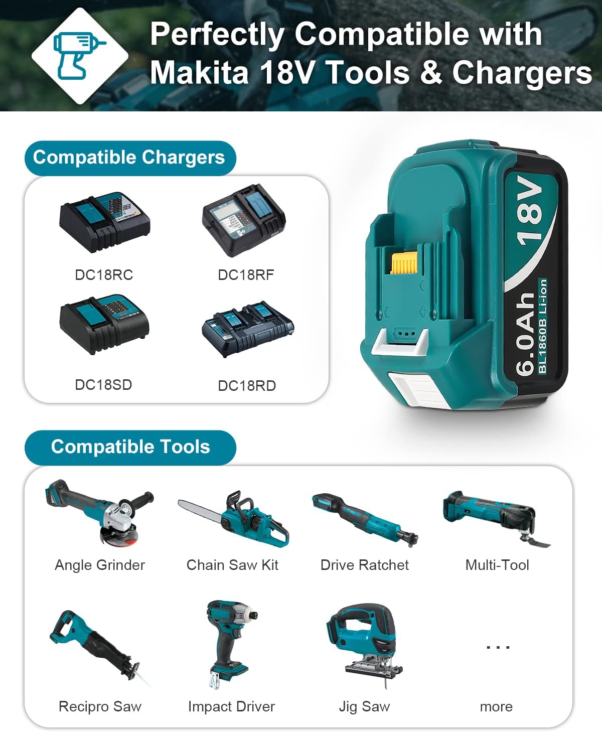 Twupixy 6Packs 18-Volt Replace for Makita 18V Battery BL1860B, Replacement Batteries Compatible with Makita BL1860 BL1820 1830B 1840B 1850B, Fit with Original makita 18V