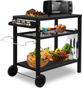 Outdoor Grill Cart,Grill Table with Three-Shelf,Movable Pizza Oven Table,Rolling Kitchen Cart,Grill Tables for Outside BBQ with Two Wheels Black