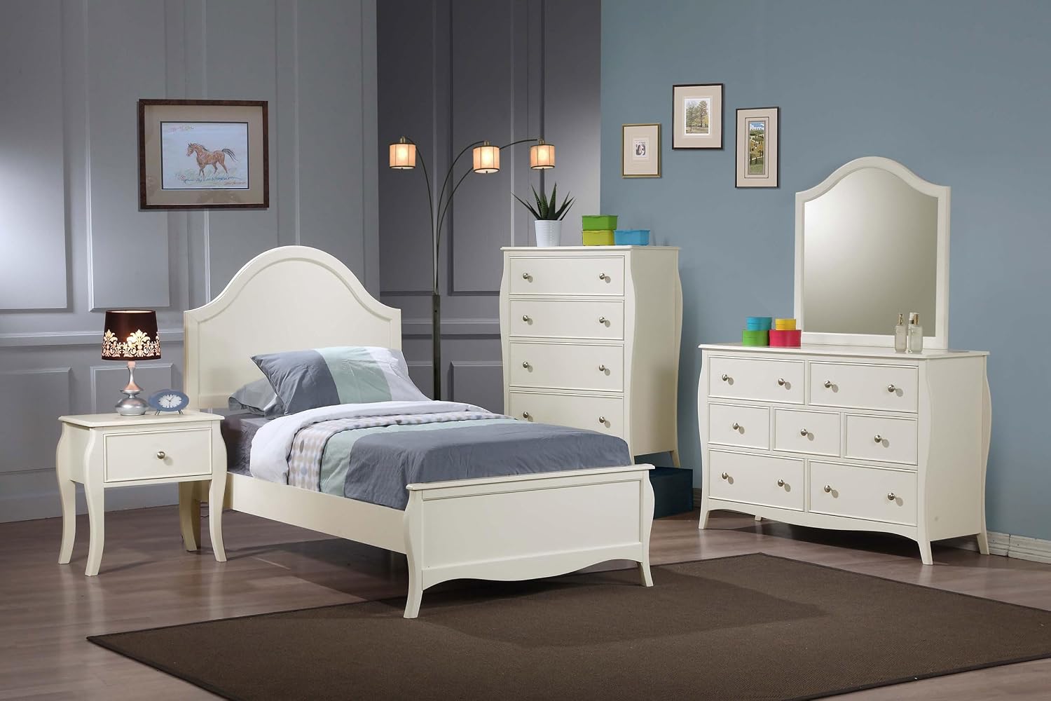 Coaster Home Furnishings Dominique Coastal 4-Piece Bedroom Set Full Size Panel Bed Frame 54-inch Headboard Cream White 400561F-S4