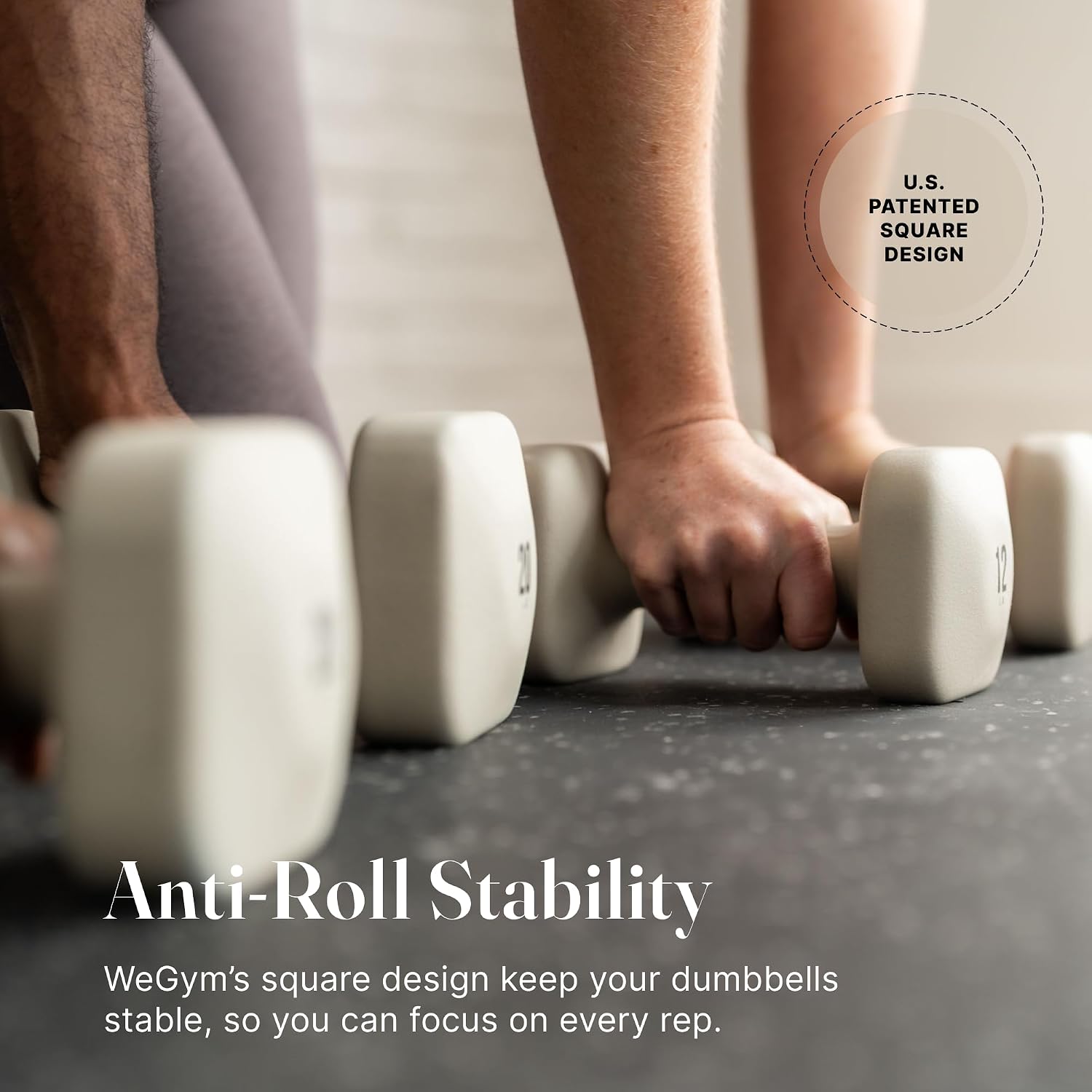 WeGym SafeGrip Square Dumbbells with Anti Slip Handles, Aesthetic Free Weights for Home Workouts, Stable Design Prevents Rolling during Floor Exercises - Set
