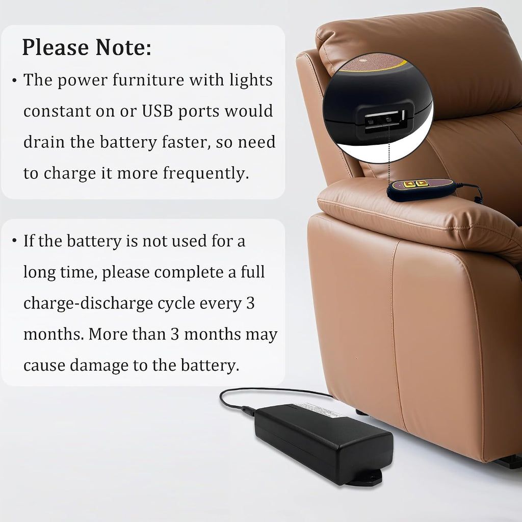 Power Recliner ZBPOWER 6000mAh Wireless Rechargeable Battery Pack Kits with Wall Power Supply and Y Power Cable