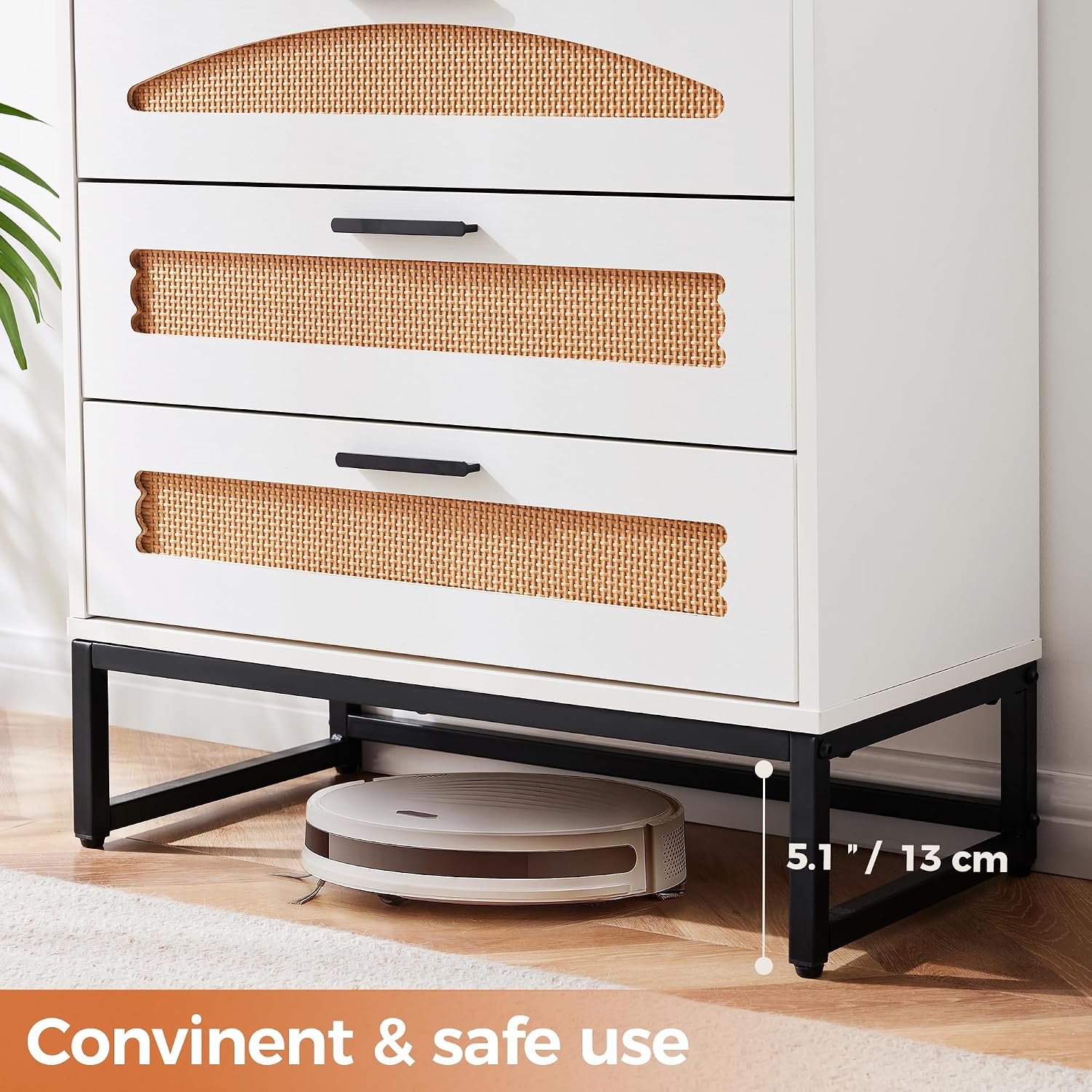 Mericonia 4 Drawer Rattan Dresser for Bedroom, Wood Tall Dresser for Closet with Metal Handles, Boho Nightstand Sets, Dressers & Chests of Drawers for Bedroom, Hallway and Entryway, White