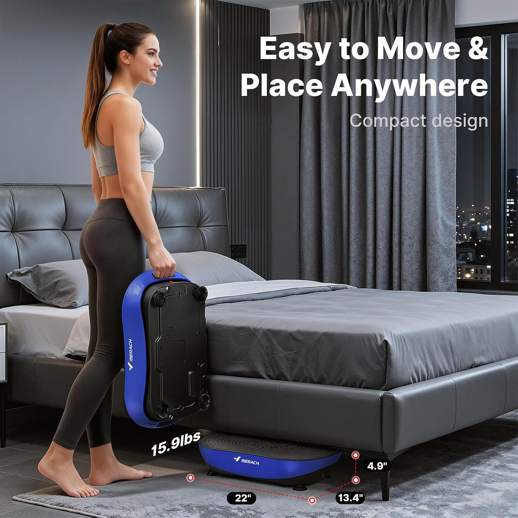 MERACH Vibration Plate Exercise Machine, Vibrating Platform for Lymphatic Drainage Weight Loss Muscle Activation, Full Body Home Exercise Equipment with LED Touch Screen Bluetooth Pull Cord