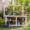 Wooden Outdoor Garden Potting Bench Work Station 4 Layer Multifunction Storage Flower Plant DIY Workstation for Patios,Courtyards