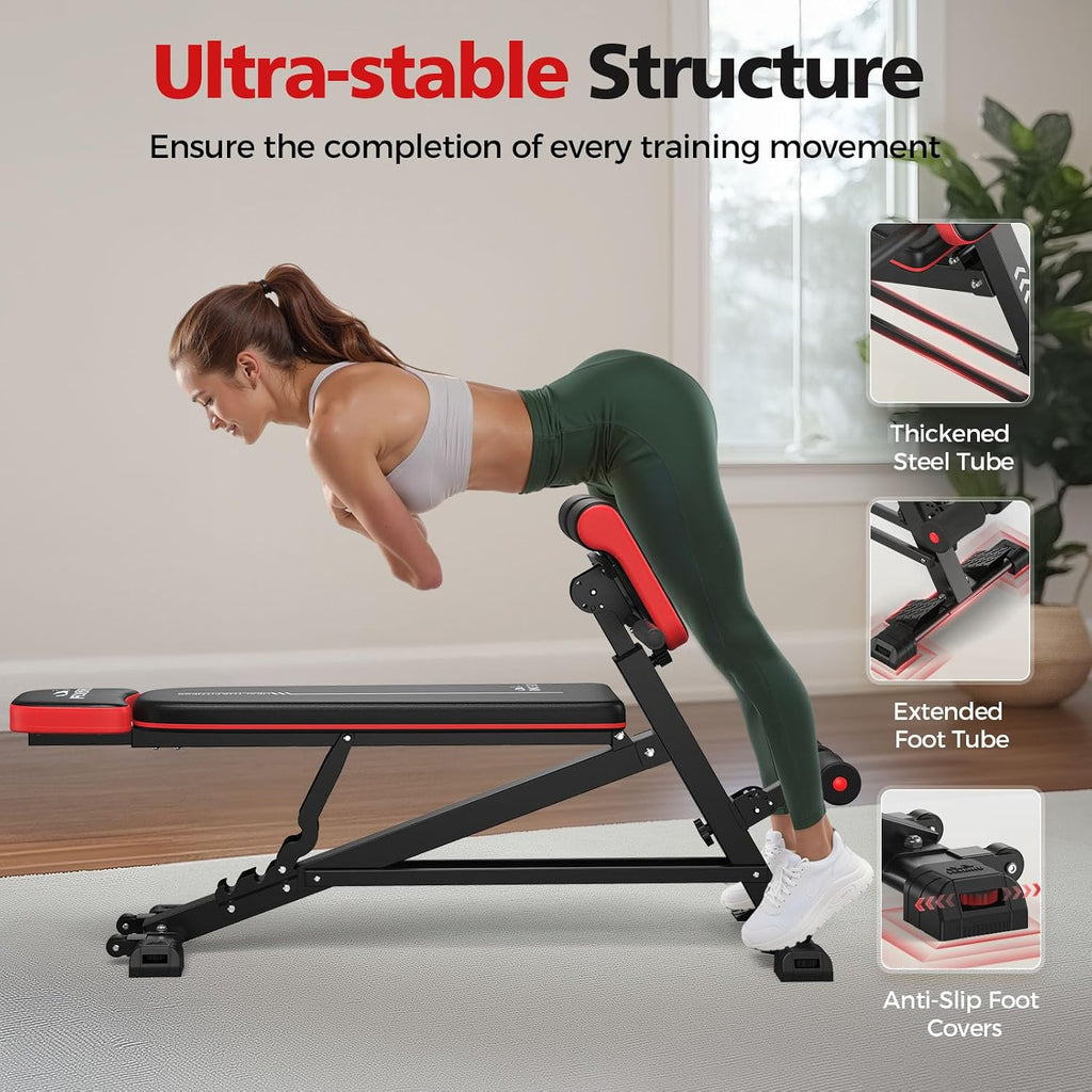Flybird 4 in 1 Roman Chair with Adjustable Weight Bench & Sit Up Bench for Full Body Workout, Fitness equipment for HyperBack Extension for Glutes, Hamstrings & Lower Back, Multi-Purpose for Home Gym