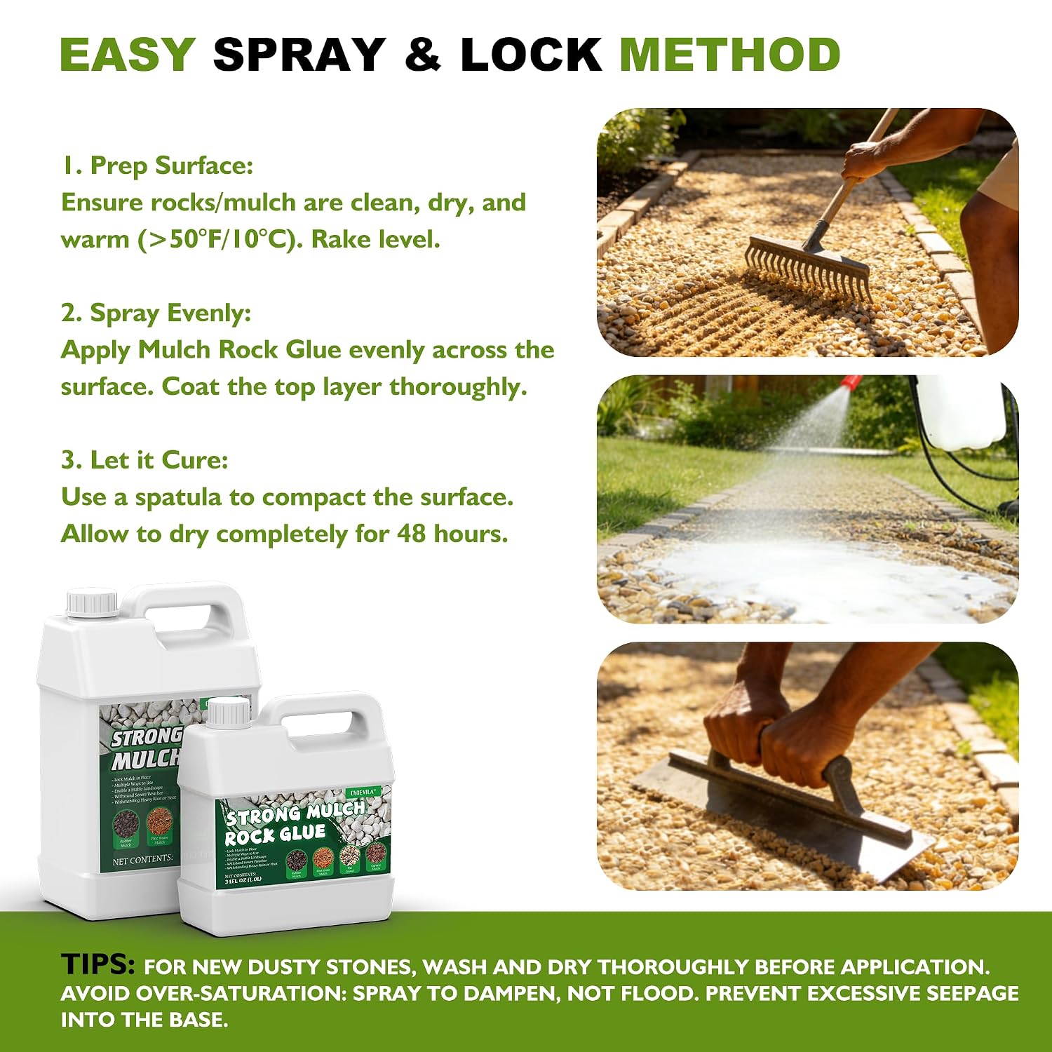 540 oz Clear Mulch Glue for Landscaping — Strong Rock Glue for Landscaping, All-Weather Anchor Binder Adhesive, Locks Down Gravel & Stones, Prevents Wind & Rain Erosion, Pet-Safe