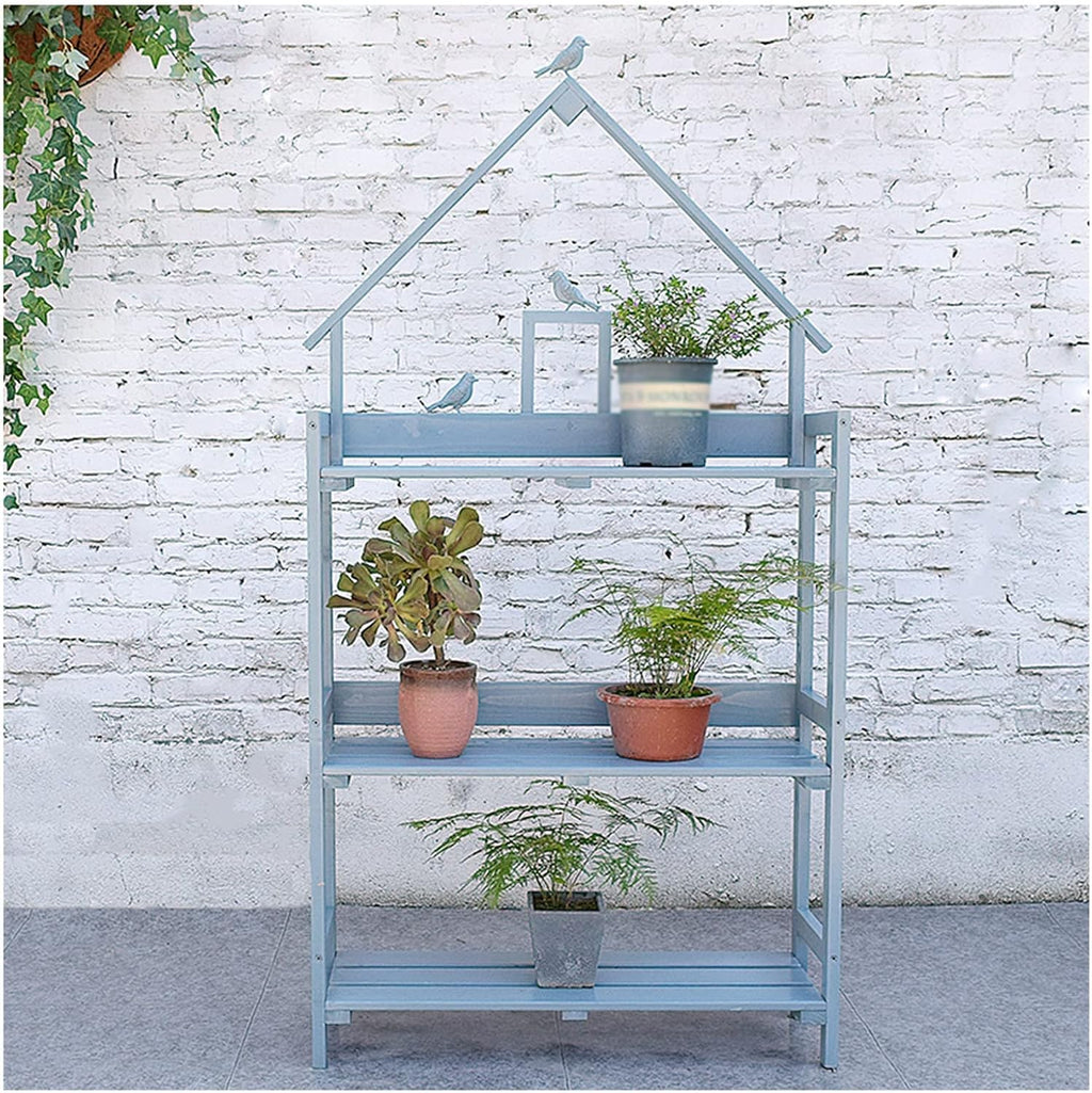 3-Tier Step Plant Shelves, Garden Potting Bench Table, Outdoor Garden Patio Storage Cabinet, Workstation Shed with Tabletop (Color : Blue, Size : 80x25x160cm)
