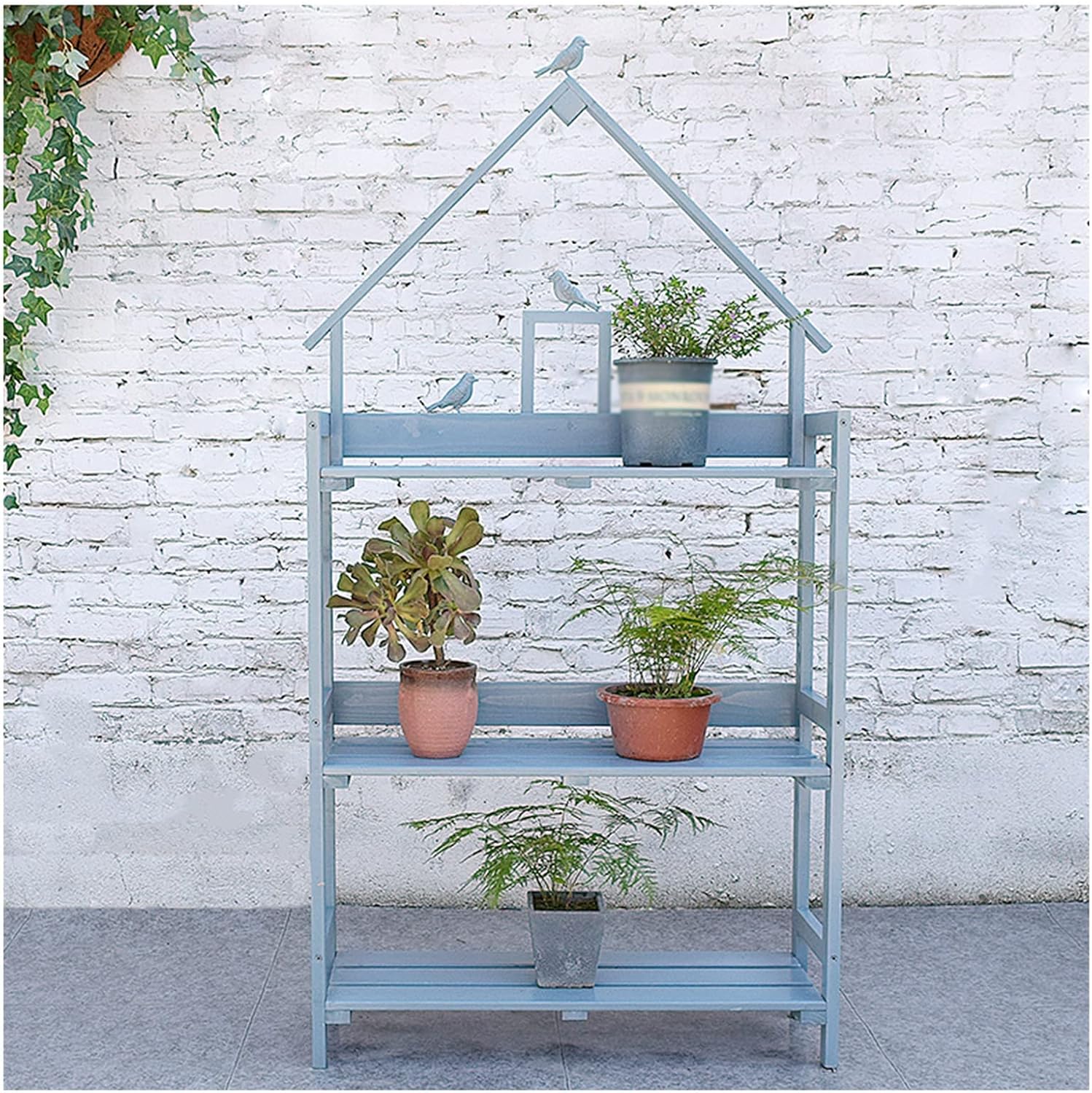 3-Tier Step Plant Shelves, Garden Potting Bench Table, Outdoor Garden Patio Storage Cabinet, Workstation Shed with Tabletop (Color : Blue, Size : 80x25x160cm)