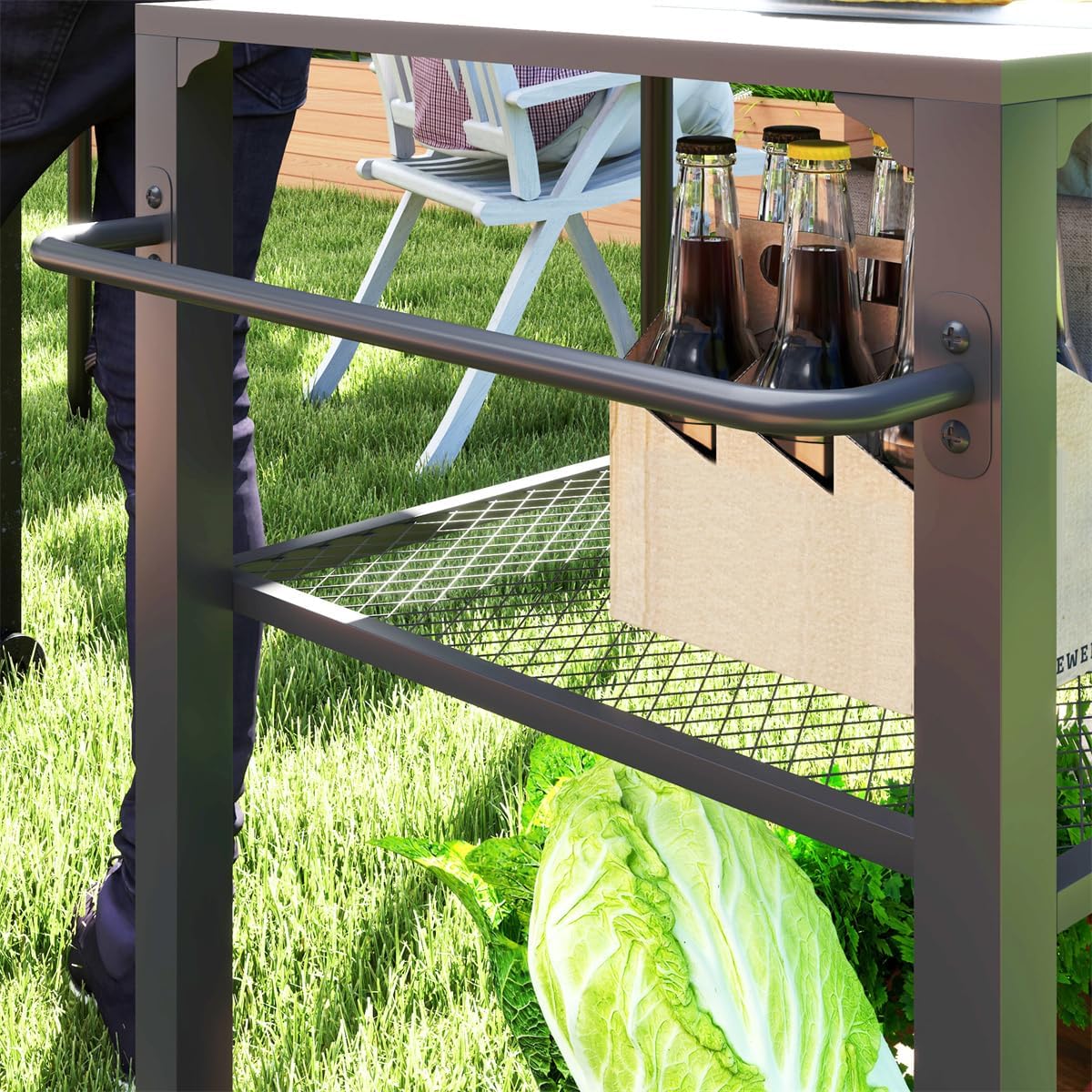 Heavy Duty Camping & Grill Cart with Wheels, 4-Tier Outdoor Serving Station, Stainless Steel Top Portable Kitchen Table for BBQ, Pizza Oven, or Potting Bench