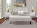 East West Furniture FN08K-2VL14 3-Piece Platform King Size Bedroom Set with 1 Mid Century Bed and 2 Night Stands - Reliable and Durable Manufacturing - Mist Beige Linen Fabric