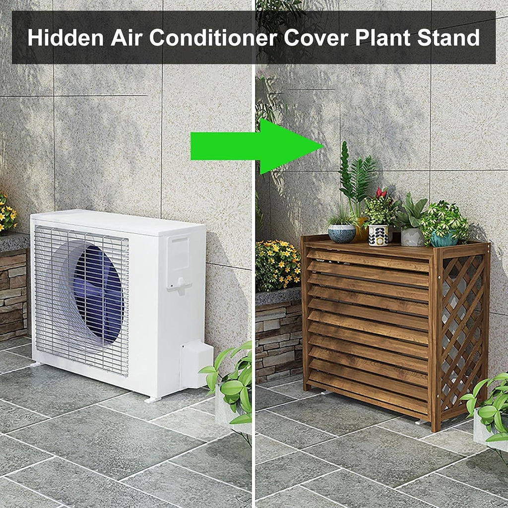 Plant Stand Solid Wood Plant Stand For Hide Ouside Ac Units, Garden Potting Bench Outdoor Plant Work Bench Station, W/Blinds & Lattice Decoration