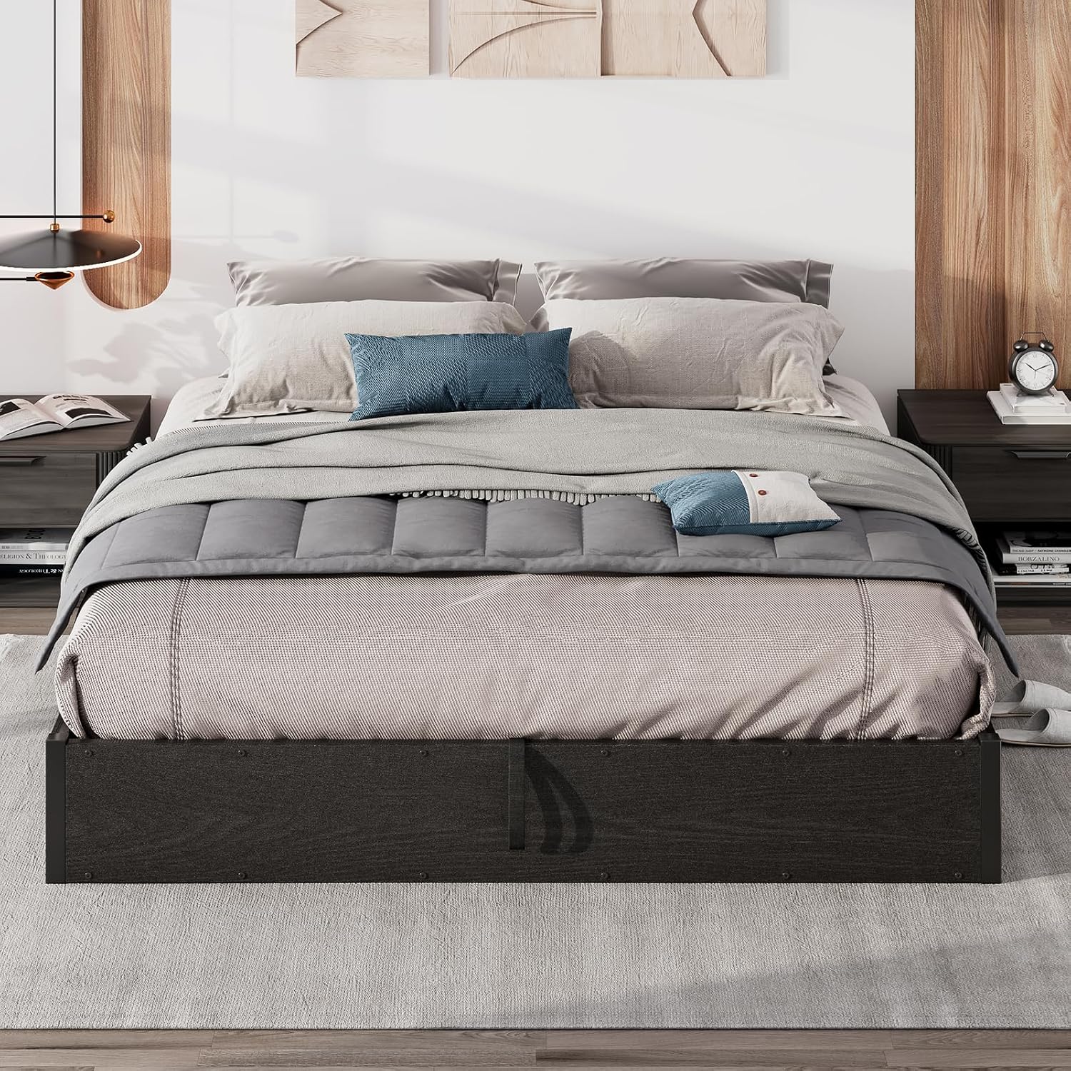 LUXOAK Full Size Lift Up Storage Platform Bed Frame, Metal Bed Frame with Wooden Slats Support, No Box Spring Needed, Large Storage Space, Noise Free, Easy Assembly, Black