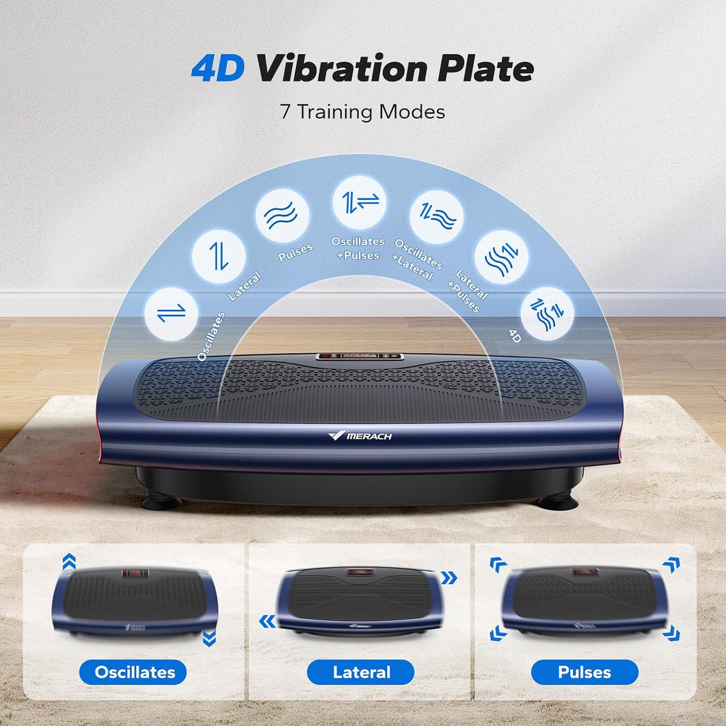 MERACH Vibration Plate Exercise Machine, 3D & 4D Vibration Plate for Lymphatic Drainage Weight Loss with 2 Tension Ropes, Whole Body Vibration Platform for Women Men, Exercise Equipment for Home