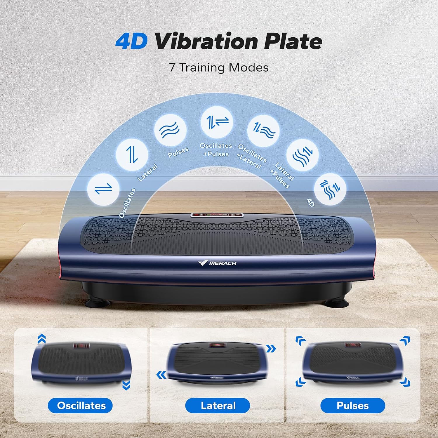 MERACH Vibration Plate Exercise Machine, 3D & 4D Vibration Plate for Lymphatic Drainage Weight Loss with 2 Tension Ropes, Whole Body Vibration Platform for Women Men, Exercise Equipment for Home