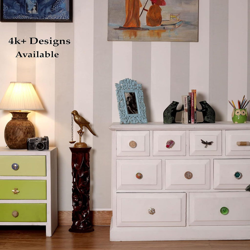 Indian Shelf 18 Piece Square Floral Ceramic Multicolor Classic Dresser Handles Drawer Knobs Cabinet Pulls Vintage Touch