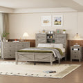LUMISOL 3-Pieces Farmhouse Bedroom Sets, Full Size Platform Bed with Storage Headboard, Charging Stations, Storage Nightstand and Dresser, 3 Piece Bedroom Furniture Set Full Size, Gray