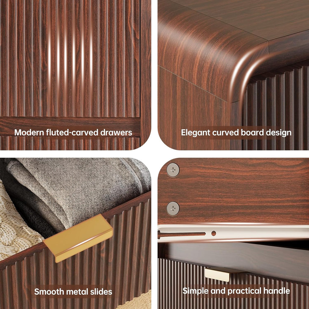 FURSUN Fluted 8 Drawers Dresser for Bedroom, 55' Wide Wooden Dresser with Metal Handle, Curved Profile Design, Modern Storage Organizer for Bedroom, Living Room, Hallway, Dark Walnut