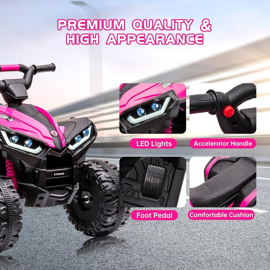GarveeLife 12V Kids Ride On ATV, 4 Wheeler Electric Vehicle for Kids 3-8 Toddler Battery Powered Toy Car for Boys Girls with Remote Control, LED Lights, Soft Start, Treaded Tires, Music, Pink