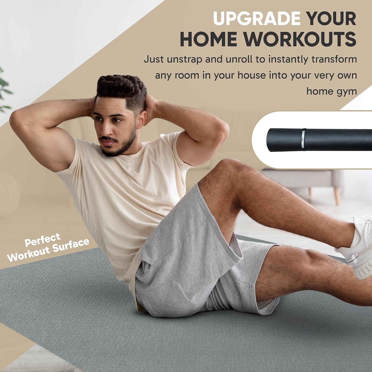 Gorilla Mats Large Exercise Mat – 6'x4', 7'x4', 7'x5', 8'x4', 10'x4' (1/4' Thick) – Ultra Durable Workout Mat for Home Gym Flooring – Non-Slip, Flat Fitness, Yoga & Weight Lifting Floor Mat