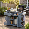 Roomfitters Outdoor Grill Cart and BBQ Prep Station, Stainless Steel Top, Rolling Kitchen Island Potting Bench, Gray