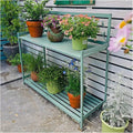 Potting Bench, Outdoor Patio Metal Potting Table with 2- Tier Open Shelf, Garden Work Station Table for Planting (Color : Green, Size : 126.5x45x115.5cm)