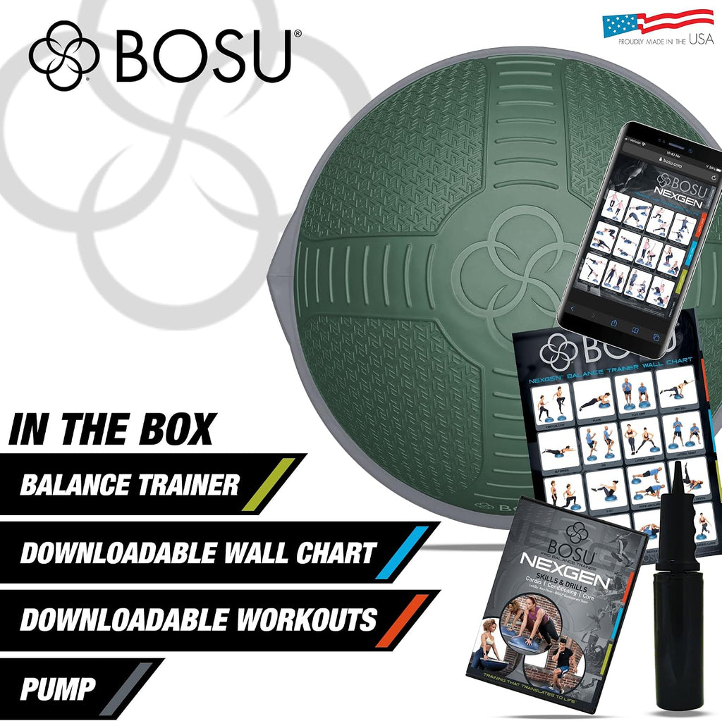 BOSU Nexgen Balance Trainer, Half-Ball Training Equipment, 65 cm Diameter, 300 lb Capacity - Burst-Resistant Stability Exercise Tool w/Non-Slip Base, Includes Hand Pump, Commercial-Grade