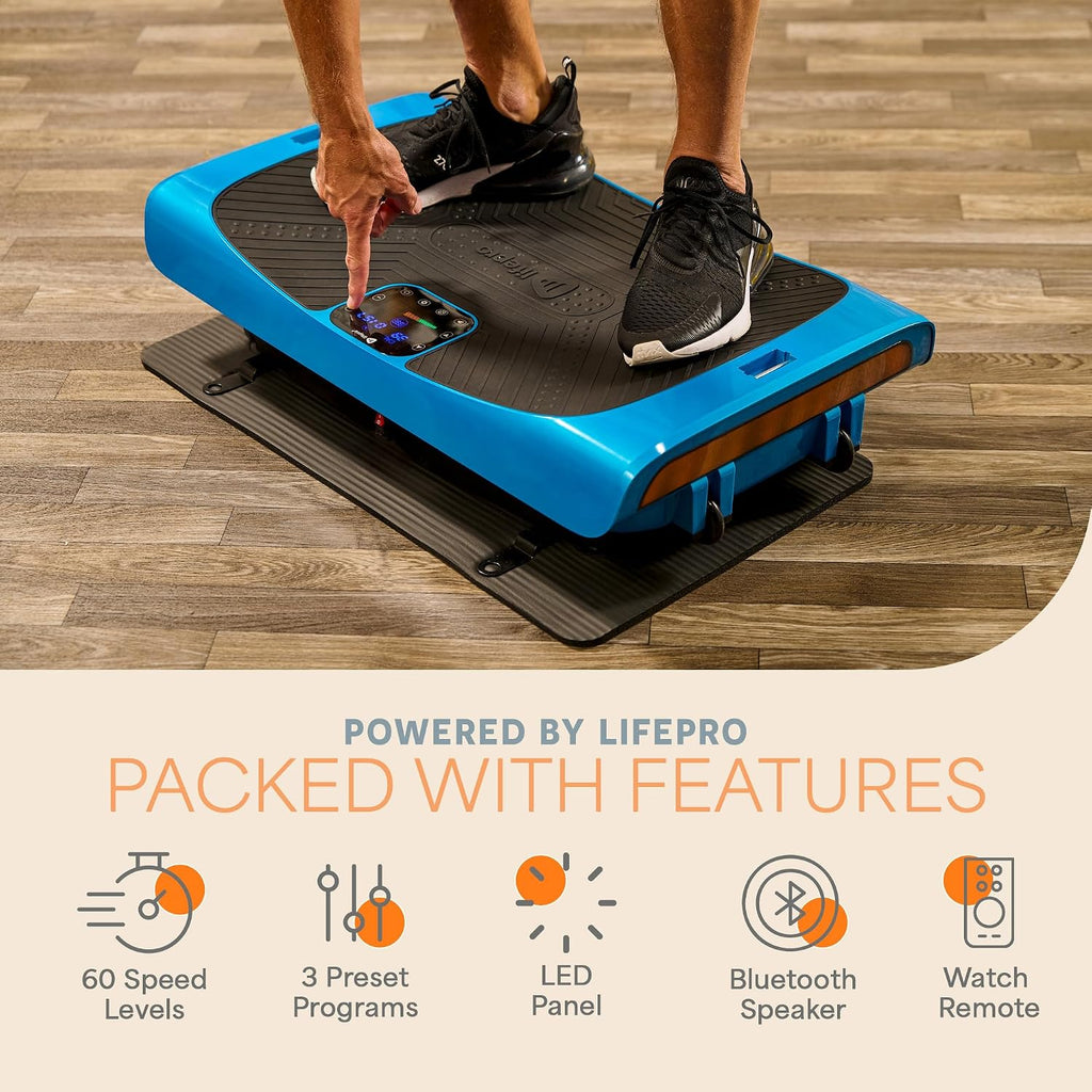 Lifepro 4D Vibration Plate Exercise Machine — Triple Motor, 7 Presets, 60 Speeds Rumblex Plus/Pro Vibrating Platform with Wrist Remote — Whole Body Shaker Vibration Plate for Lymphatic Drainage