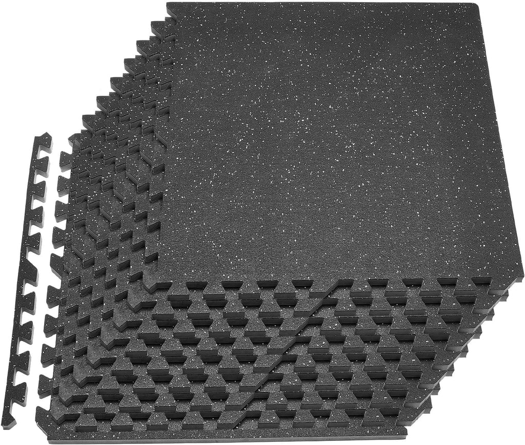 VEVOR 0.79Inch 48sq.ft 12 Tiles Gym Flooring for Home Gym, Rubber Top with High Density EVA Foam, 24 x 24In Gym Floor Exercise Equipment Mats, Interlocking Gym Mats, Puzzle Workout Mats, Black & Gray