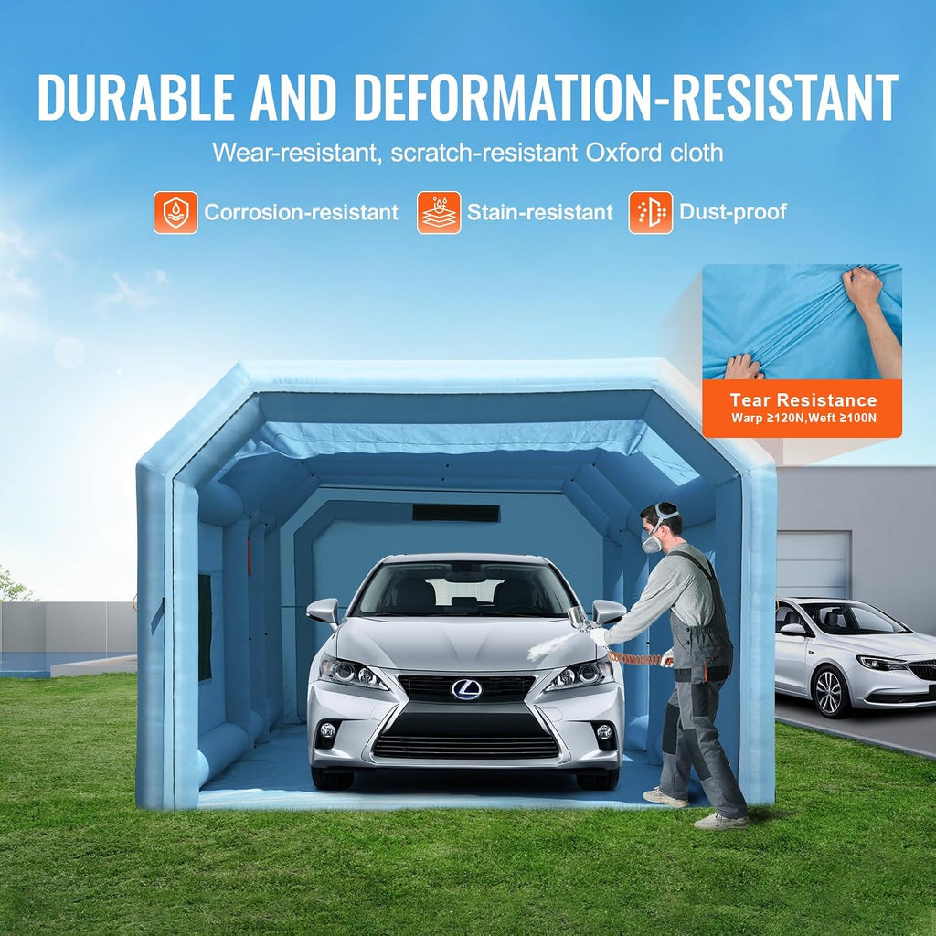VEVOR Inflatable Paint Booth, 23 x 13.1 x 9 ft Portable Paint Booth, Featuring 750W+480W High-Power Blowers and Air Filtration System, Inflatable Spray Booth for Small Trucks and Large Motorcycle