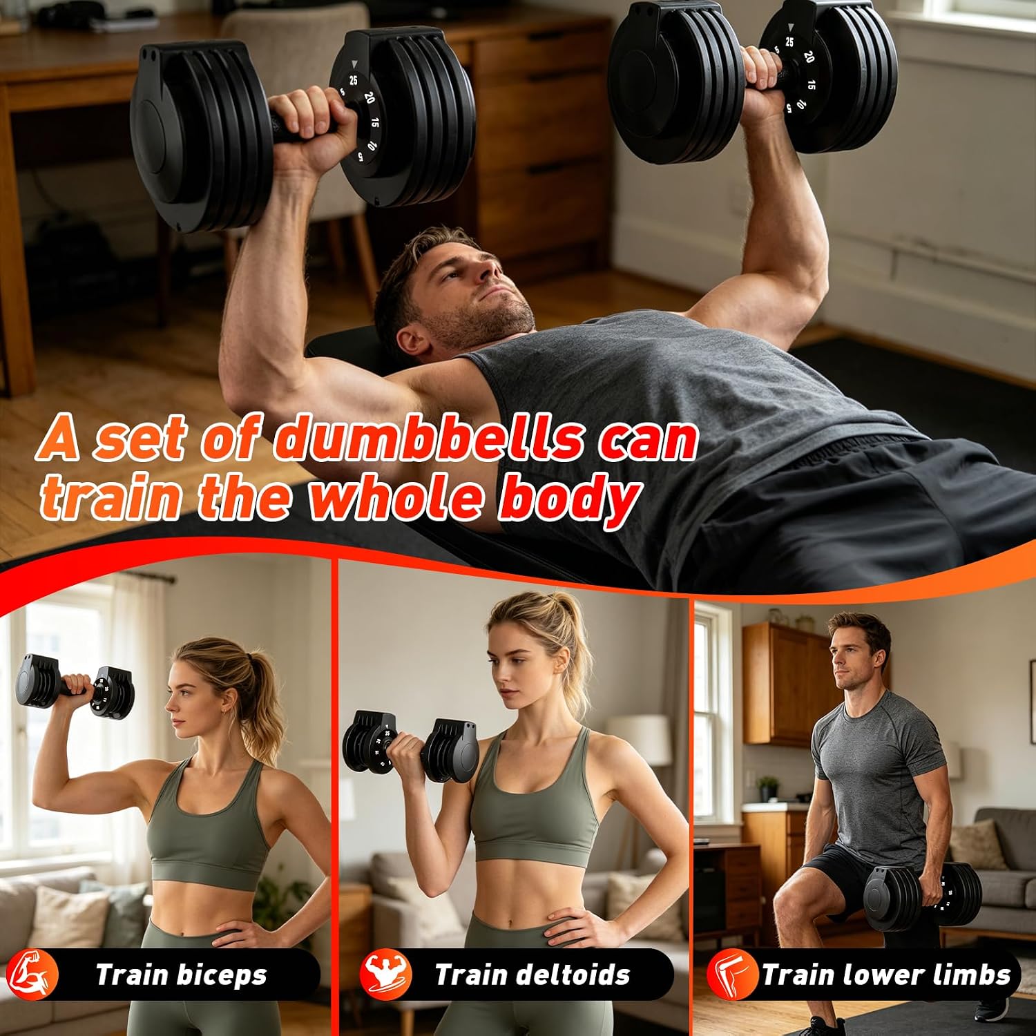 25/55lb Pair Adjustable Dumbbell Set, Adjustable Dumbbells Set of 2, 5 in 1/10 in 1 Free Weights Dumbbells Set with Anti-Slip Texture Handle, Weight Set For Home Gym Suit both Men and Women