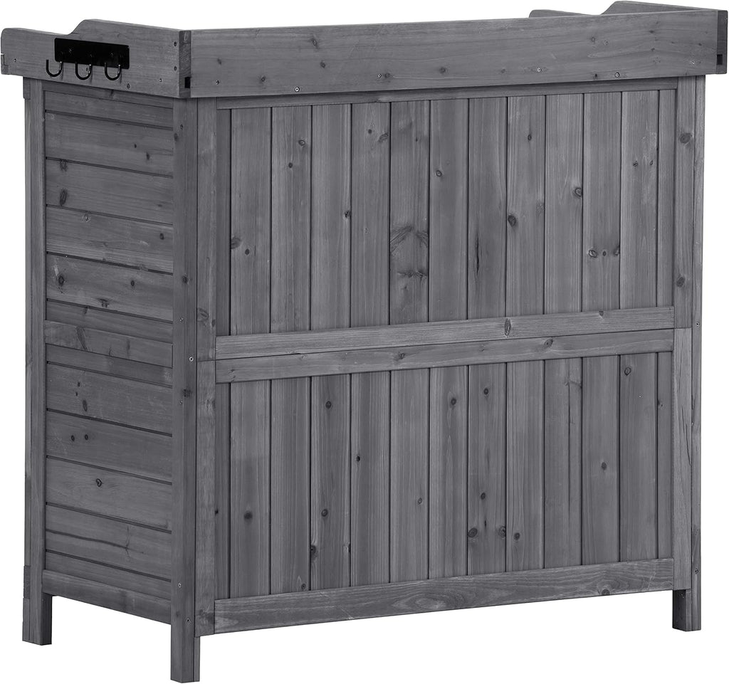 CIATRE 39' Potting Bench Table, Rustic Garden Wood Workstation Storage Cabinet Garden Shed with 2-Tier Shelves and Side Hook, Grey