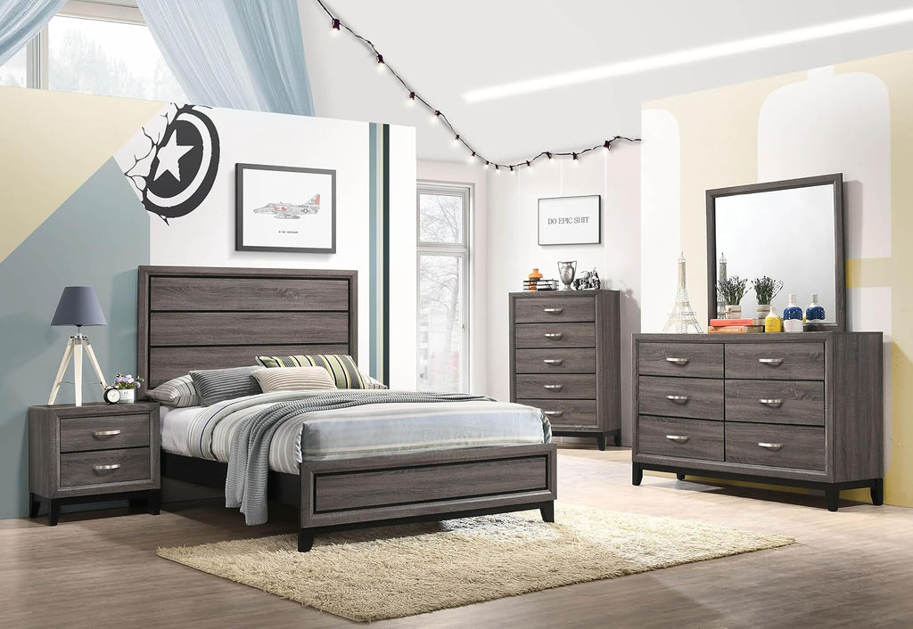Coaster Home Furnishings - Watson - Wood - 5-Piece Bedroom Set with Panel Headboard and Groove Details - Bedroom - Full Size - Gray Oak - 212421F-S5