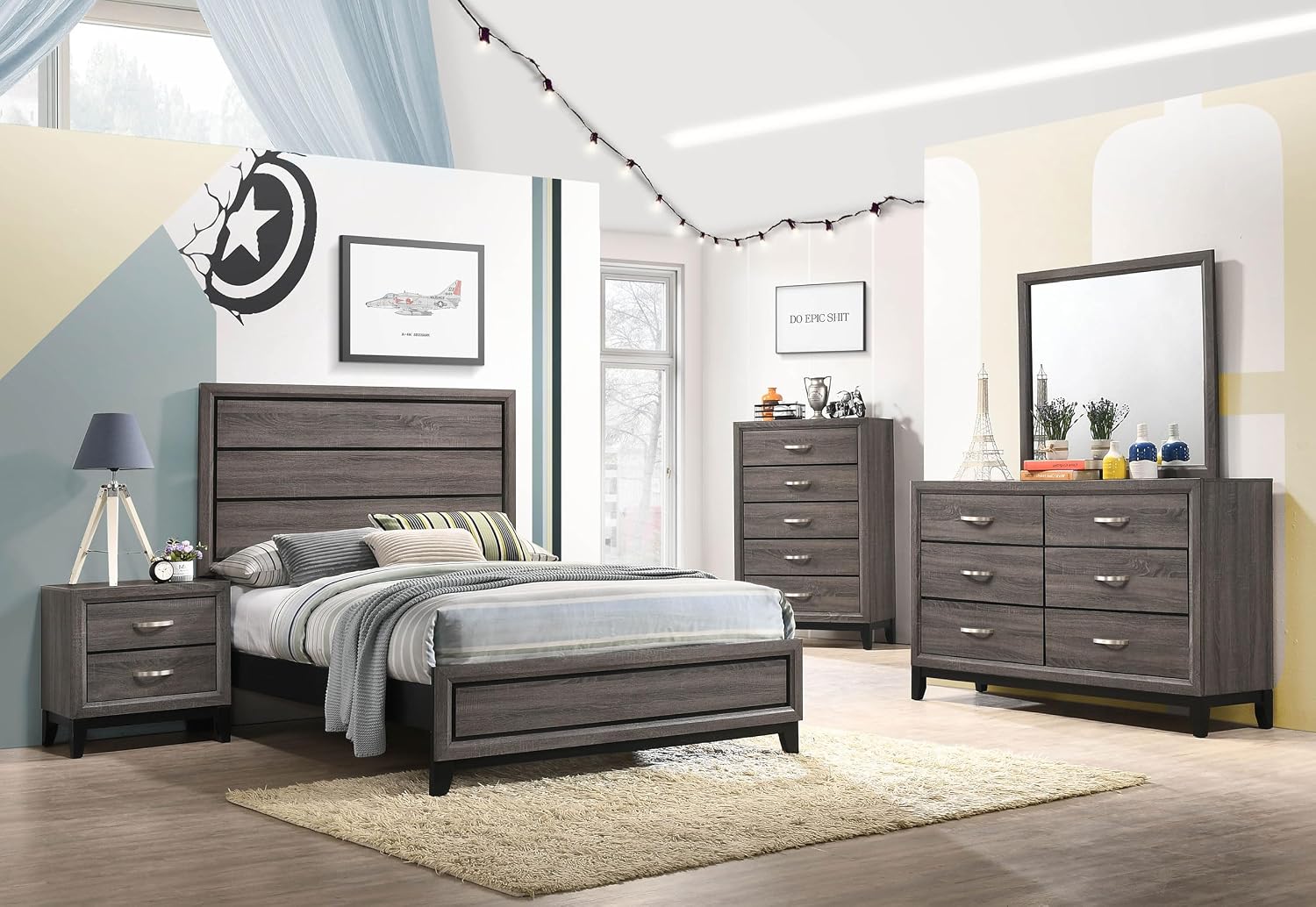 Coaster Home Furnishings - Watson - Wood - 5-Piece Bedroom Set with Panel Headboard and Groove Details - Bedroom - Full Size - Gray Oak - 212421F-S5