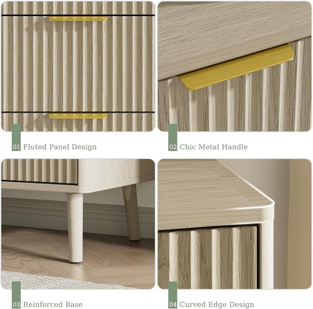 LYNSOM Fluted 9 Drawer Dresser for Bedroom, 55' Wide Modern Chest of Drawers with Curved Profile Design and Metal Handles, Wood Dresser TV Stand & Storage Organizer for Bedroom, Hallway, Beige