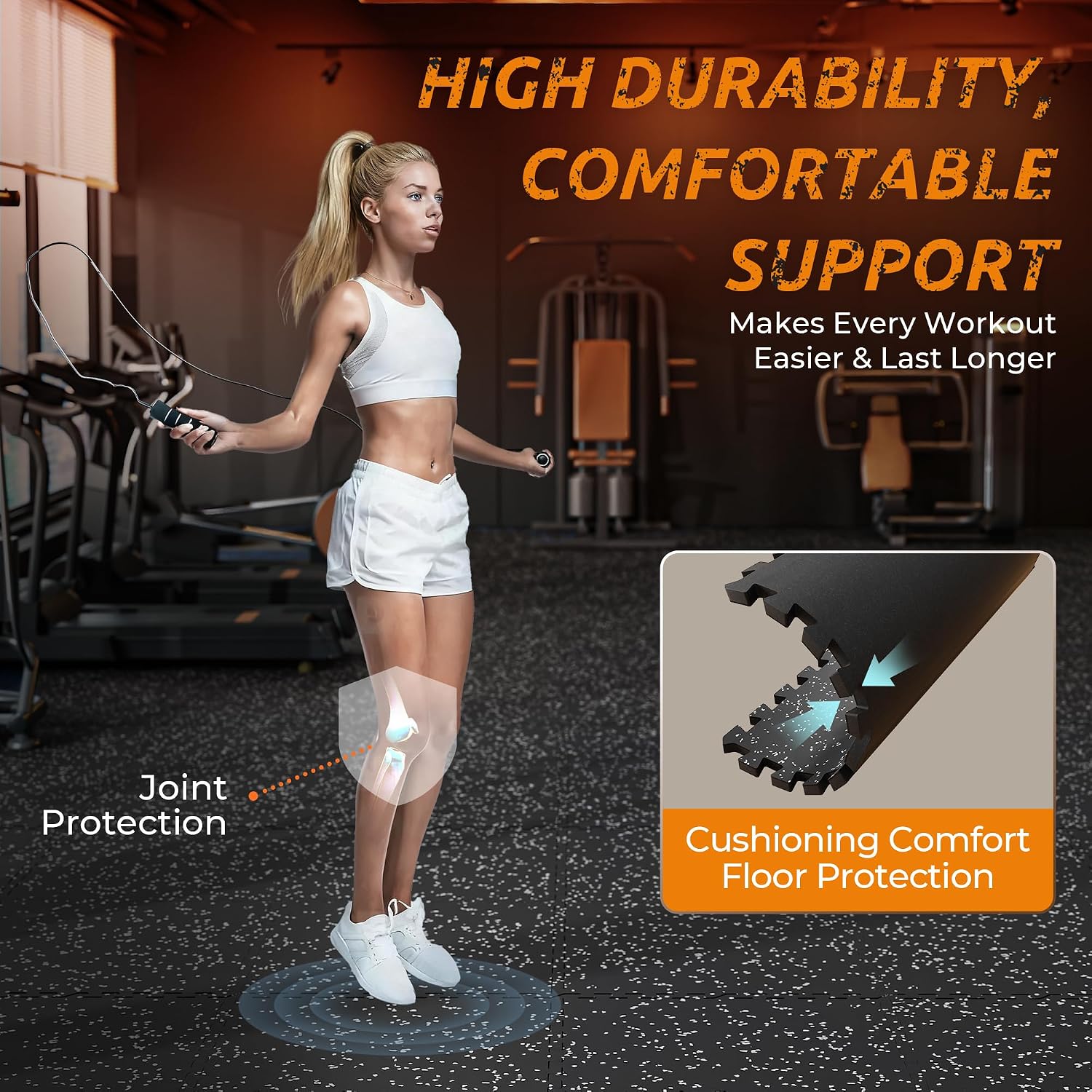 PRAISUN 0.6' Thicker Rubber Top Gym Flooring for Home Gym, 48 Pcs 192 Sq Ft Workout Mats, Exercise Mat, Interlocking Rubber Floor Mats with High Density EVA Foam for Garage, 24 x 24in, Black/Grey