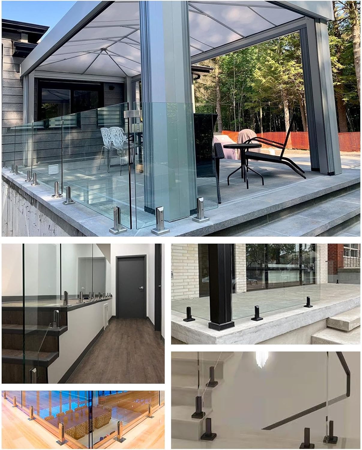 Stainless Steel Glass Clamp Brackets 2/4/6/8/10 Pack Pool Fence Panels Standoff Kit - Frameless Balcony & Deck Connector with Floor Mount(Color : Gold(Black H 16cm/6.3in,8 pcs)