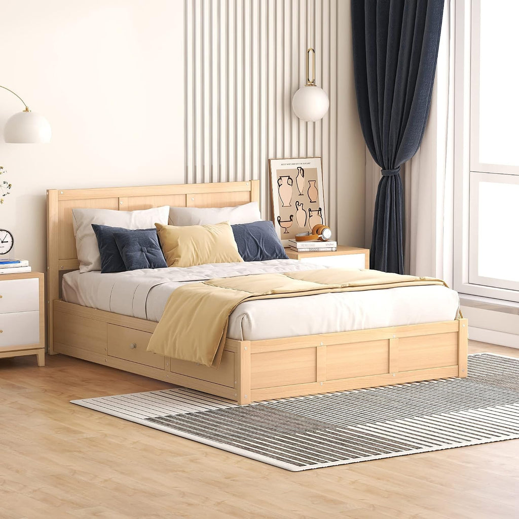 Harper & Bright Designs Full Size Bed with Storage Underneath and Headboard, Wood Lift Up Storage Bed Frame, Full Platform Bed with 2 Drawers, No Box Spring Needed, Easy Assembly - Natural