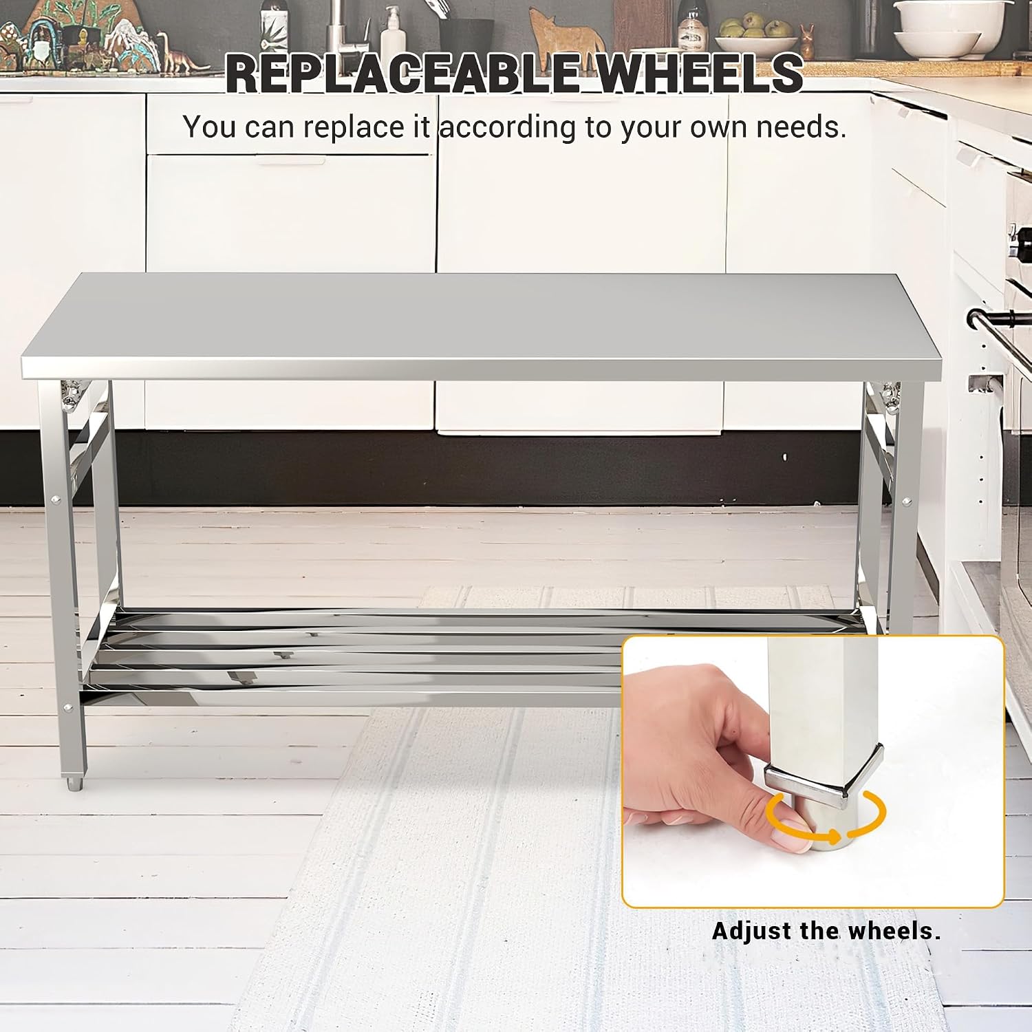 48''x24'' Stainless Steel Folding Preparation Table with Adjustable Undershelf, NSF Commercial Heavy-Duty Workbench, for Kitchen, Hotel, Home, Outdoor Cooking Table