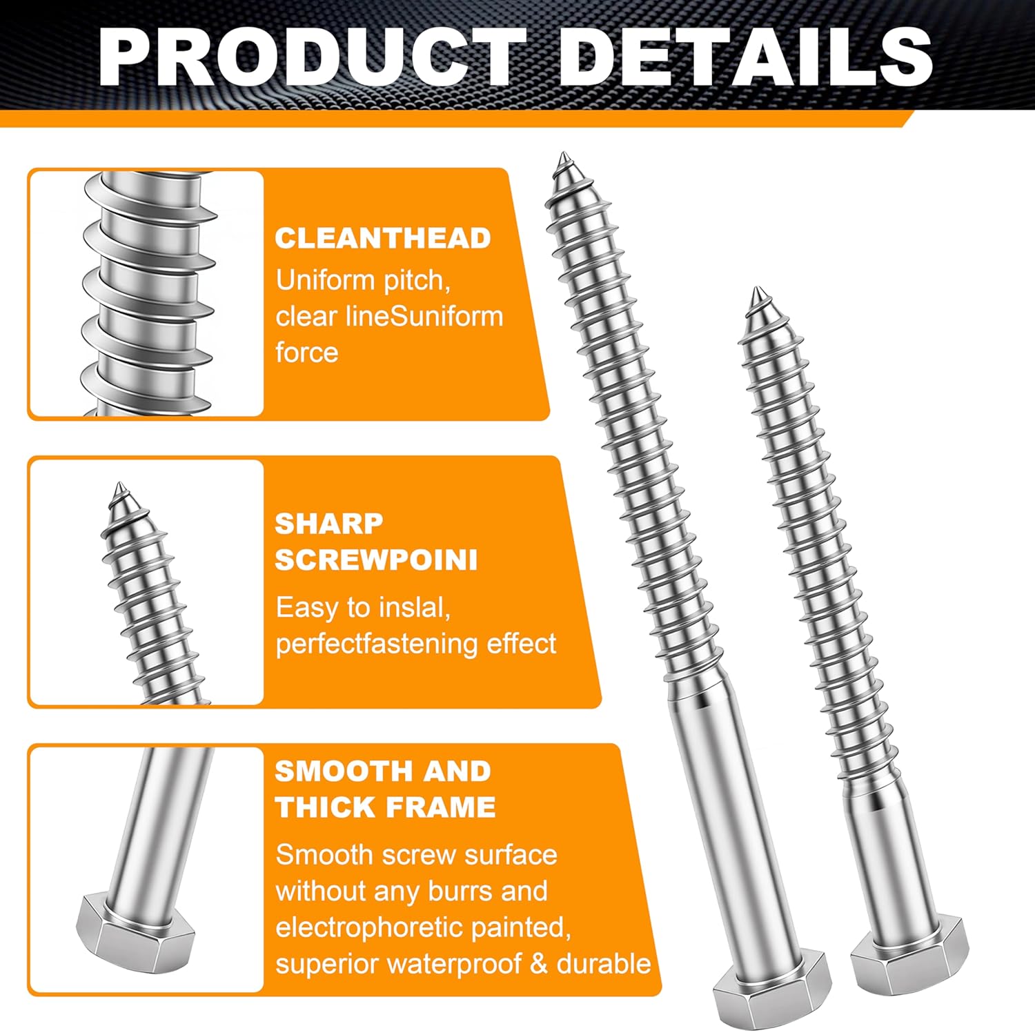 24 Pcs 1/2' x 6' Hex Head Lag Screws for Wood, Hex Head Lag Bolts,304 Stainless Steel 18-8 Heavy Duty Wood Screw with Flat Washers (24, 1/2' x 6')