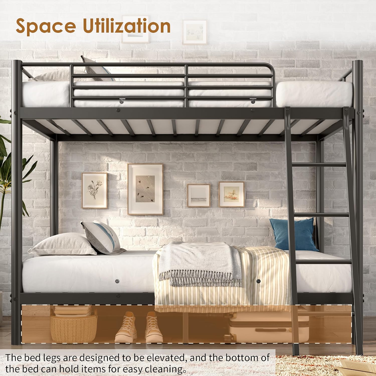 Bunk Bed Twin Over Twin, Heavy Duty Metal Bunk Bed with Ladder, More Stable and Safe for Teens, Students or Roommates, Space Saving for Apartment, Dorm or Small Room, Easy Assembly, Black