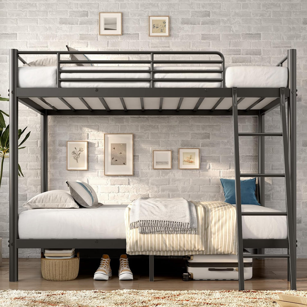 Bunk Bed Twin Over Twin, Heavy Duty Metal Bunk Bed with Ladder, More Stable and Safe for Teens, Students or Roommates, Space Saving for Apartment, Dorm or Small Room, Easy Assembly, Black