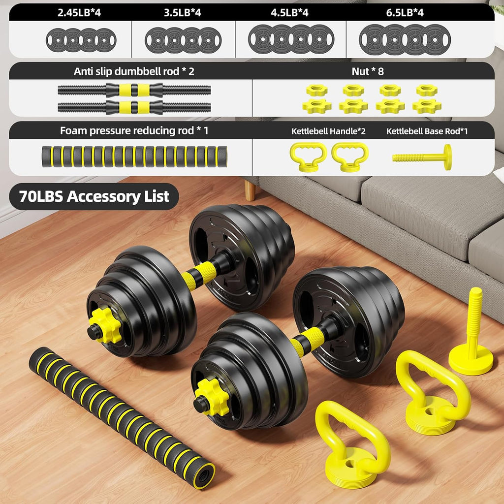 Adjustable Dumbbell Set, 10-90lbs Free Weights with Connector – 4 in 1 Dumbbells, Barbell, Kettlebell & Push Up Stand, Adjustable Weights Set for Home Gym Fitness Equipment for Men & Women