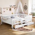 Bellemave Full Size Bed with Slats and Stairs, Full Size Platform Bed Frame with Fence, Bookshelf and Storage Drawers, Easy Assemble Beds for Kids, Girls, Boys, White
