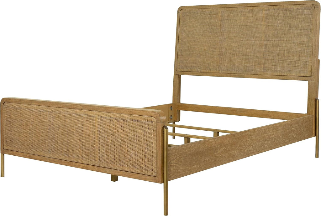 Coaster Home Furnishings - Arini - Wood - Rattan Queen Panel Bed with Woven Cane, Metal Tube Legs, and Tall Headboard - Bedroom - Sand Wash and Natural Cane - 224300Q