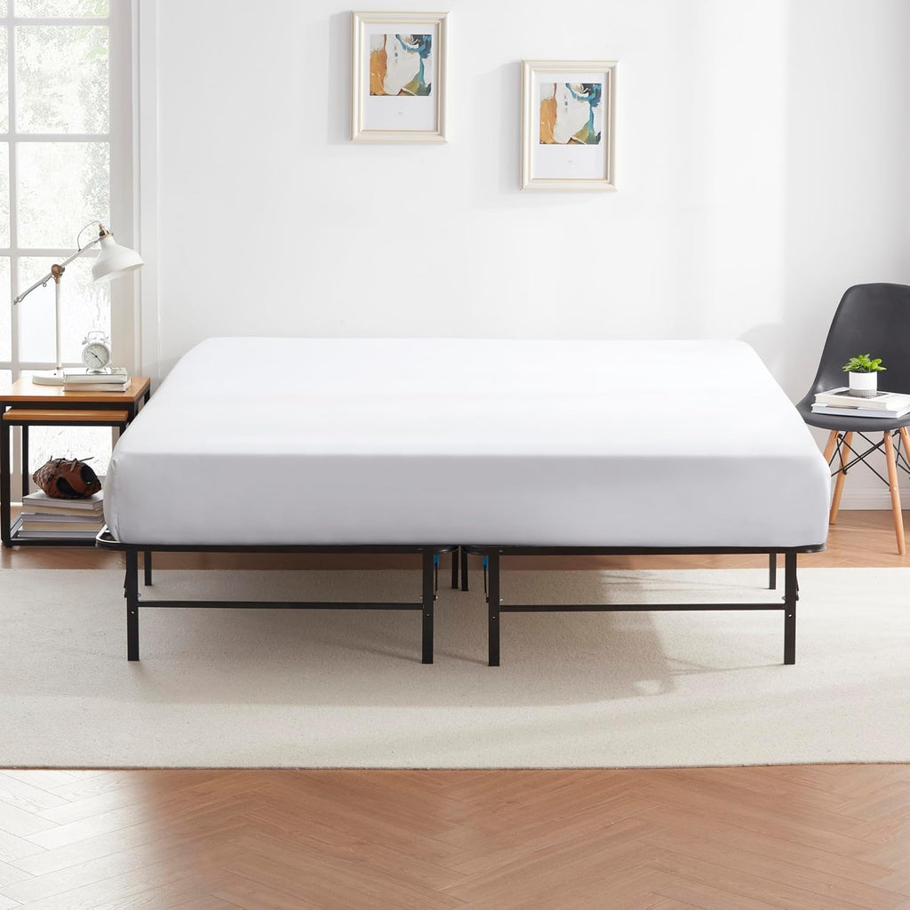 Nestl Foldable Queen Bed Frame, Platform Bed Frame, Steel, Easy Tool Free Assembly, 14 Inches High, Queen, Black