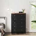 LIKIMIO 43' Tall 5 Drawers Dresser for Bedroom, Power Strip, Farmhouse Large Wood Dressers & Chest of Drawers with Wide Storage Cabinet, Black