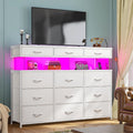 Romorgniz White Dresser for Bedroom with Charging Station and LED Lights, Fabric Dressers & Chest of Drawers, Dresser TV Stands for Living Room, Open Shelves, 10MM Thick Acrylic Sheet