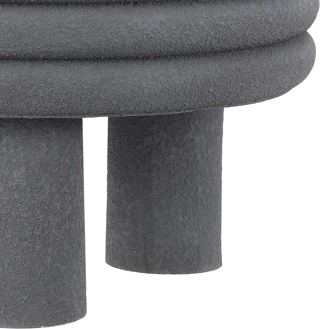 JONATHAN Y Rashida 13.5' Ribbed Polyresin Indoor Outdoor Table, Gray | Contemporary Curvy Minimalist Silhouette, Stacked Ring Motif, Tripod Pillar Base, Weather Resistant, Frosted Finish